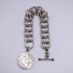 Double Rolo Chunky Wide Charm Bracelet 70g Vintage Toggle Monogram Medallion